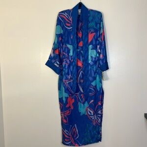 Flora Kung New Vintage maxi dress Kimono Caftan Tie belt Women size M butterfly